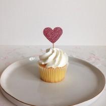 wedding photo - Glitter Heart Cupcake Toppers