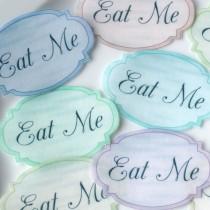 wedding photo - EAT ME Edible Alice in Wonderland Pastel Labels x18 M Wafer Rice Paper Wedding Cake Decorations Mad Hatter Tea Party Cupcake Toppers Cookies