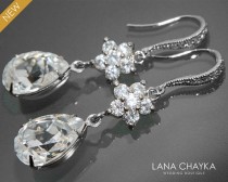 wedding photo -  Crystal Chandelier CZ Bridal Earrings Swarovski Rhinestone Teardrop Earrings Wedding Earrings Bridal Jewelry Crystal Silver Dangle Earrings