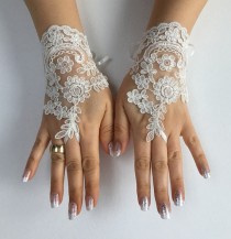 wedding photo -  Free ship ivory Wedding gloves ivory bridal gloves lace gloves fingerless gloves french lace gloves
