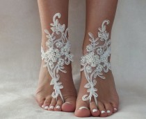 wedding photo -  Ivory lace Anklet barefoot sandals, FREE SHIP, beach wedding barefoot sandals, belly dance, lace shoes, bridesmaid gift, beach shoes