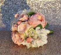 wedding photo - Silk Wedding Bouquet, Wedding Bouquet, Keepsake Bouquet, Bridal Bouquet Coral rose and green hydrangea wedding bouquet made of silk roses.