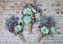 wedding photo - Wildflower Bouquet, Turquoise, Teal, Purple, Boho Bouquet, Wedding Flowers, Wedding Bouquet Set, Bridal Bouquet, Bridesmaid Bouquets, Rustic