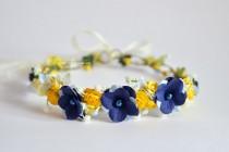 wedding photo -  Yellow and blue halo - Flower crown - Floral crown yellow blue Bridal flower crown - Bridesmaid flower crown - Wildflowers crown Hair wreath