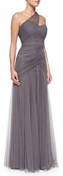 wedding photo - One-Shoulder Draped Tulle Gown