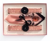 wedding photo - Pink Silk Garters, Boxed with Handkercheif
