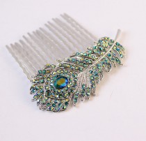 wedding photo - Peacock Wedding Hair Accessory, Rhinestone Peacock Feather Comb, Teal Blue Hair Pin, Prom Hairpiece, Bridal Hair Jewelry, Bridesmaid Gift