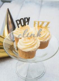 wedding photo - New Years Cupcake Toppers "POP! Fizz Clink", Set of 12 - New Years Eve Party Cupcake Toppers Silver Gold Black Party Decor (Item - NCC120)