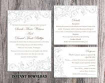 wedding photo -  DIY Wedding Invitation Template Set Editable Word File Instant Download Printable Silver Invitation Gray Invitation Elegant Invitations