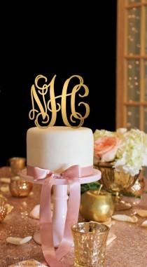 wedding photo - Wedding Cake Topper - Vine Monogram Cake Topper - Gold Cake Topper