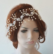 wedding photo -  Pearl Headpiece, Bridal Headpiece, Pearl Hair Accessories , Bridal Hair Jewelry, Wedding Headband, Wedding Hair Accessory