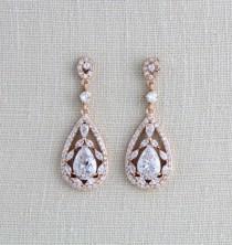 wedding photo -  Rose Gold Bridal earrings, Wedding jewelry, Crystal Wedding earrings, Chandelier earrings, Statement earrings, Swarovski earrings, Art deco
