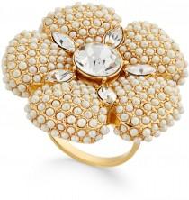 wedding photo - kate spade new york Gold-Tone Imitation Pearl and Crystal Flower Statement Ring
