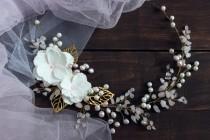 wedding photo - Bridal pearl vine, Bridal headpiece, Pink pearl wreath, Pink quartz vine, Wedding headpiece, Bridal wreath, Bridal pink wreath, Wedding vine