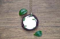 wedding photo - Protection amulet talisman necklace mirror size 4.5 cm branches leaves handmade Ladybug