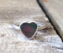 wedding photo - Elegant Valentine's Day Romantic Black or White Mother of Pearl Heart Ring in Sterling Silver