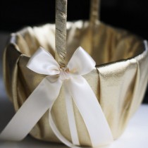 wedding photo -  Gold Wedding Basket   Ring bearer Pillow \ Ivory Flower Girl Basket \ Gold Wedding Pillow \ Gatsby style \ Gold Petals Basket, Ring Holder - $28.00 USD