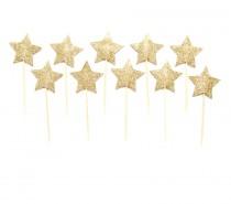 wedding photo - 12 Gold Glitter Star Cupcake Toppers - twinkle twinkle party, little star party, star cake topper, star cupcake toppers, star birthday party