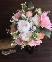 wedding photo - Pink and White SILK BOUQUET - Stunning Spring Wedding Bouquet, Bridal bouquet,  Wedding Flowers, Keepsake Bouquet