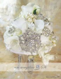wedding photo - Swarovski Crystal Brooch Bouquet , Silk Flower Crystal Bouquet