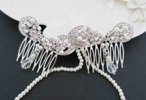 wedding photo -  Bridal Head Pieces, Wedding Hair Chain, Bridal ForeHead Band, Bridal Hair Comb, Pearl Hair Piece, Great Gatsby, Art Deco Headpiece, Headband
