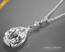 wedding photo -  Crystal Silver Bridal Necklace Teardrop Crystal Wedding Necklace Swarovski Rhinestone Sparkly Necklace Bridal Bridesmaids Wedding Jewelry