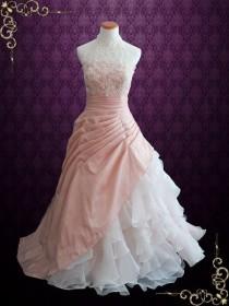wedding photo - Halter Blush Pink Ball Gown Wedding Dress With Organza Ruffles 