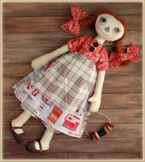 wedding photo - Primitive Raggedy Doll  seamstress Gabi  fabric soft doll rag doll cloth doll handmade doll