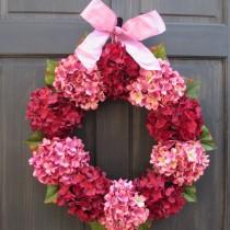wedding photo - Valentine Wreath, Red & Pink Hydrangea Wreath for Valentines Day Front Door Decoration, Valentine Front Door Wreath, Valentine Door Hanger