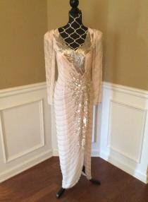 wedding photo - Pink beaded dress/ Oleg Cassini/ Blacktie collection/ size8/10 / formal dress / prom dress/ backless / pink and silver dress/ formal wear/