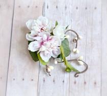 wedding photo - Pink hair clip, woodland berry clip, floral hair clip, wedding hair accessory - Fleurette