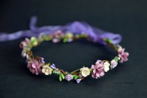 wedding photo -  Purple Green Flower Crown - Flower Girls - Floral crown - Flower Headband - Berries hair wreath - Berries headpiece