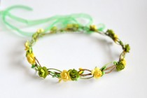 wedding photo - Green and yellow flower crown - wedding hair accessories - Flower girl crown - green floral crown - yellow hairpiece - green halo adult