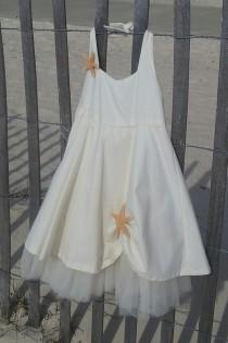 wedding photo - Shabby Seashore Sugar Starfish Beach Wedding Flowergirl Dress Unbleached Organic Ivory Muslin