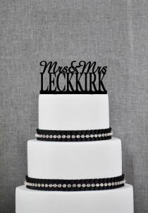 wedding photo - Same Sex Mrs and Mrs Wedding Cake Topper in your Choice of Colors, Elegant Wedding Topper, Personalized Cake Topper, Modern Topper- (T109)