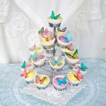wedding photo - Edible Butterflies Multicoloured Wafer Rice Paper Mixed Rainbow 3D Butterfly Wedding Cake Decorations Birthday Party Cupcake Cookie Toppers