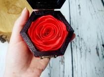 wedding photo - Alternative engagement ring box, black red gothic lace satin ribbon rose flower heart spider small box