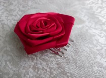 wedding photo -  Handmade rose satin hair comb clip dark red wedding prom accessory