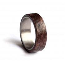 wedding photo - Stainless Steel Wedding Ring, Mens Wedding Band, Wood Mens Ring, Wenge Wood Wedding Ring