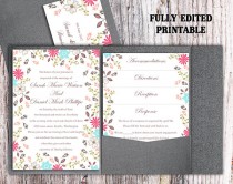 wedding photo -  Printable Pocket Wedding Invitation Suite Printable Invitation Colorful Invitation Floral Invitation Download Invitation Edited PDF file