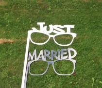 wedding photo - Thick Acrylic PHOTO BOOTH PROPS Just Married Glasses Strong and Durable Acrylic Wedding Photo Booth Props Bride and Groom Glasses