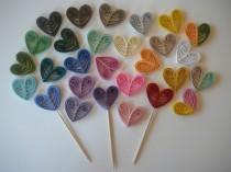 wedding photo - Paper Quilled Heart Cupcake Topper Wedding Party or Valentine's Day Table Decorations
