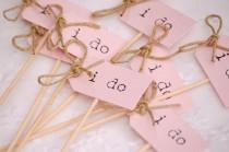wedding photo - I Do Party Picks - blush pink with twine bows - set of 10