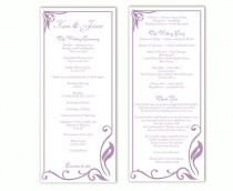 wedding photo -  Wedding Program Template DIY Editable Word File Instant Download Program Lavender Wedding Program Purple Program Printable Program 4x9.25