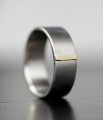 wedding photo - men's gold tab modern wedding band - unique simple wedding band in palladium and gold - eco-friendly, recycled - handmade by lolide