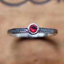 wedding photo - Red ruby ring sterling silver, silver ruby ring, birthstone stacking ring, July birthstone ring promise ring braided silver ring custom made