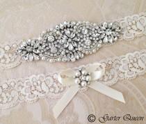 wedding photo - Ivory Wedding Garter set, Ivory Bridal garter set, Rhinestone and Crystal garter, Personalized Garter