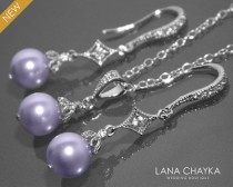 wedding photo - Lavender Pearl Jewelry Set Earrings&Necklace Jewelry Set Swarovski 8mm Lavender Pearl Set STERLING SILVER Small Pearl Set Bridal Bridesmaids