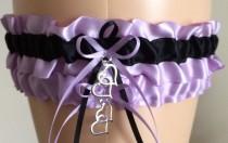 wedding photo - Orchid (Purple) and Black Wedding Garter Set, Bridal Garter Sets, Prom Garter, Keepsake Garter, Weddings