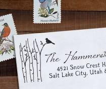 wedding photo - Custom Address Stamp, Christmas Address, Wedding address stamp, Calligraphy Address Stamp, Self inking or Eco Mount stamp - Birch and Bird